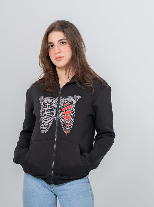 rib cage zip-up in black