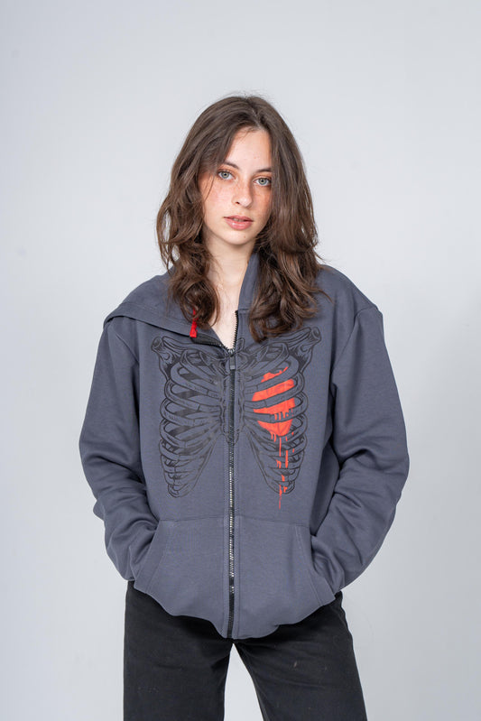 rib cage zip up in grey